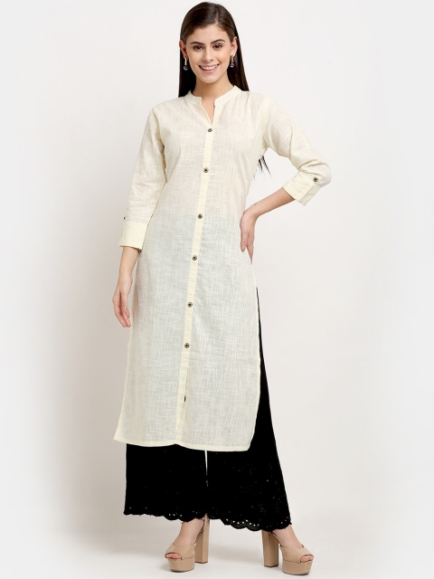 

GRACIT Women Cream-Coloured Panelled Pure Cotton Kurta with Palazzos