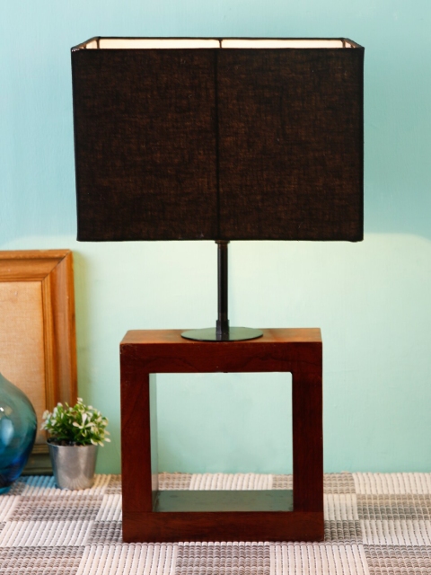 

Devansh Black Square Shade Wood Table lamp