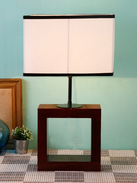 

Devansh White & Brown Square Shade Wood Table lamp