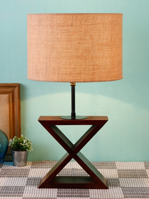 

Devansh Beige Jute Shade Cross Wood Table lamp