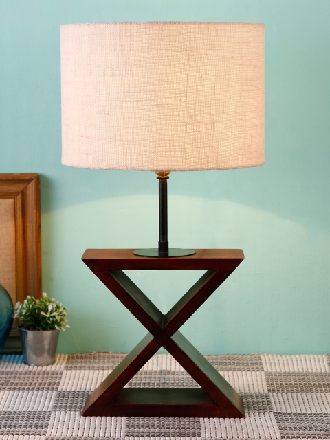 

Devansh White Jute Shade Cross Wood Table lamp