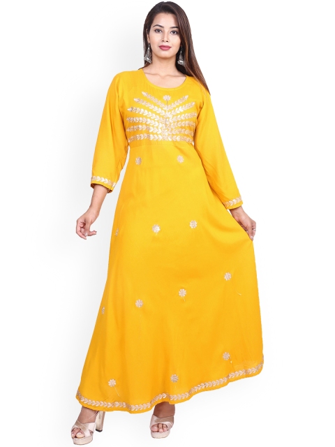 

PNEHA Women Yellow Gotta Patti Embellished A-Line Kurta