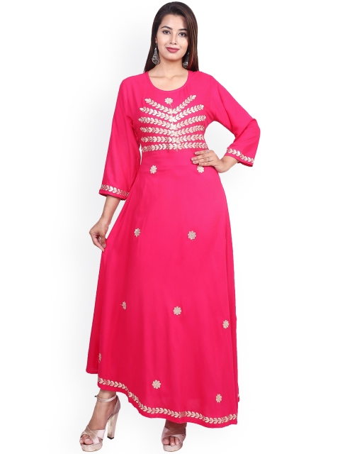 

PNEHA Women Pink Embellished Gotta Patti Anarkali Kurta