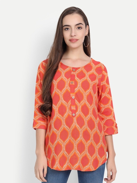 

PNEHA Orange Geometric Regular Top
