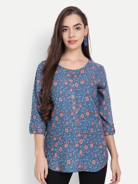 

PNEHA Blue Floral Regular Top