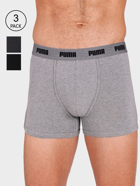 

Puma Men Pack Of 3 Grey & Black Cotton Stretch Plain Trunk 93222501