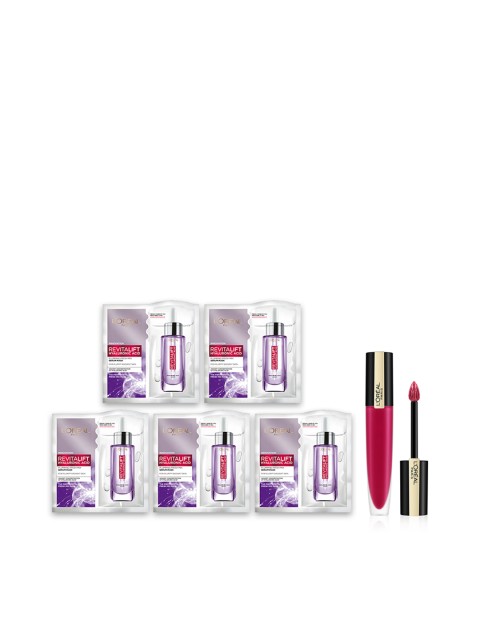

LOreal Paris Set of 5 Revitalift Fresh Mix Serum Sheet Mask & Liquid Lipstick, Purple