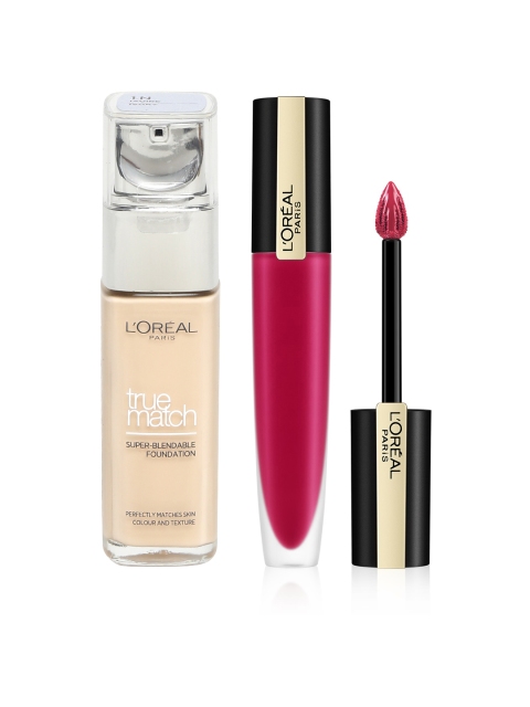 

LOreal Paris Set Of Rouge Signature Liquid Lip Ink-114 & True Match Liquid Foundation - N1, Beige