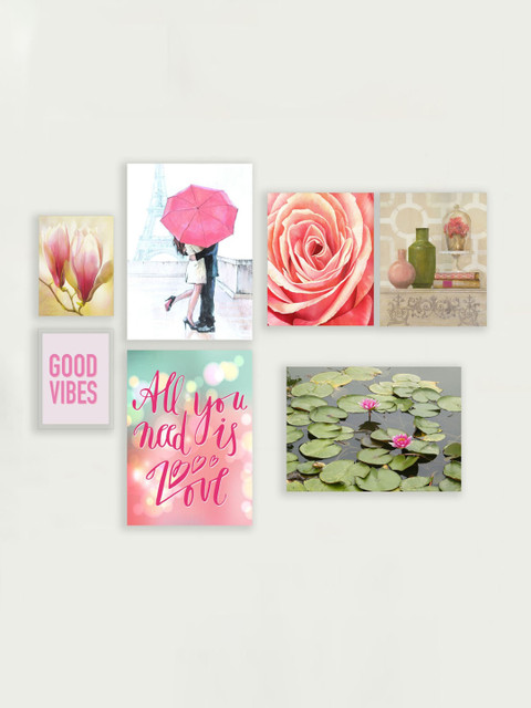 

Home Centre Set Of 7 Love Theme Framed Wall Art, Pink