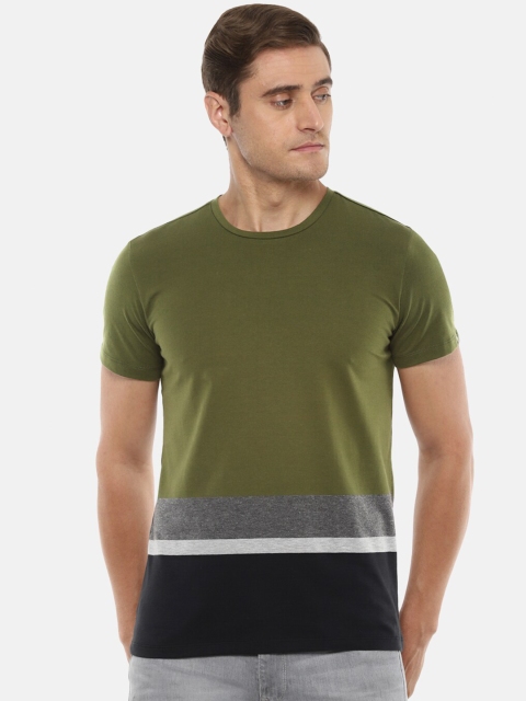 

Louis Philippe Jeans Men Olive Green Colourblocked Pockets Slim Fit T-shirt