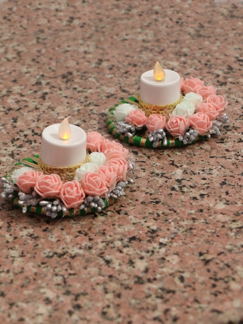 

PASSION PETALS Set Of 2 Peach-Coloured Floral Candle Holders