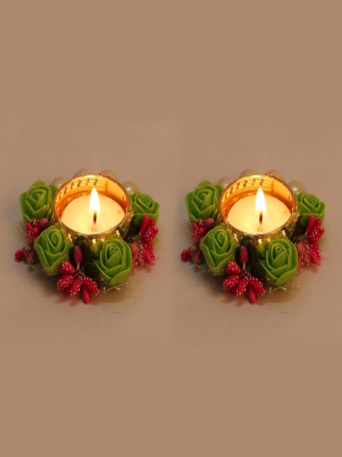 

PASSION PETALS Set Of 2 Green & Red Floral Candle Holders
