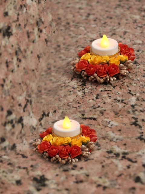 

PASSION PETALS Set Of 2 Orange & Red Floral Candle Holders