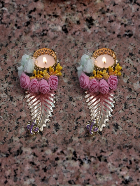 

PASSION PETALS Set Of 2 Pink & Blue Floral Candle Holders