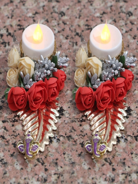 

PASSION PETALS Set Of 2 Red & Blue Floral Candle Holders