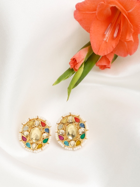 

Ruby Raang Multicoloured Kundan & Beads Studded Studs Earrings, Multi