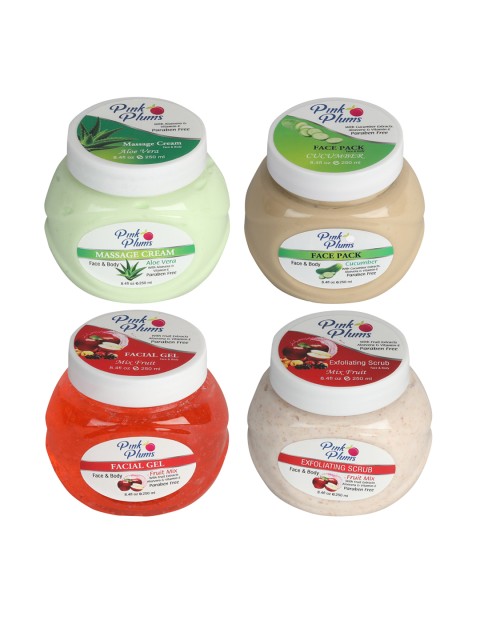 

Pink Plums Set of 4 Facial Kit - Face & Body Massage Creams Face & Body Face Pack, Multi