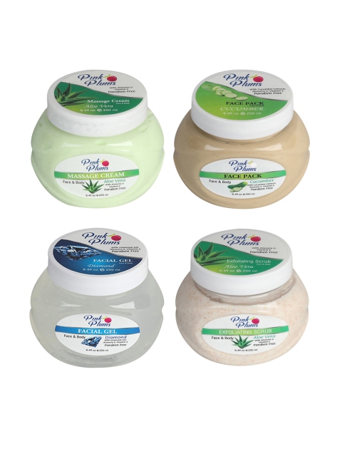 

PINK PLUMS Unisex Aloe Vera Massage Cream, Cucumber Face Pack, Gel & Scrub Combo, Multi