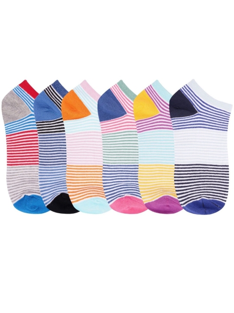 

N2S NEXT2SKIN Women Pack Of 6 Assorted Striped Ankle-Length Socks