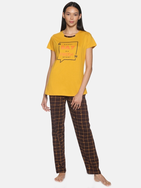 

Charak Women Yellow & Brown Printed Cotton Night suit