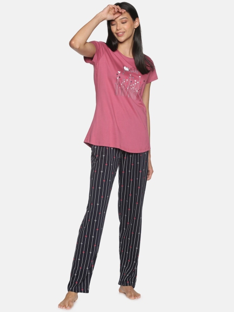 

Charak Women Pink & Black Printed Night suit