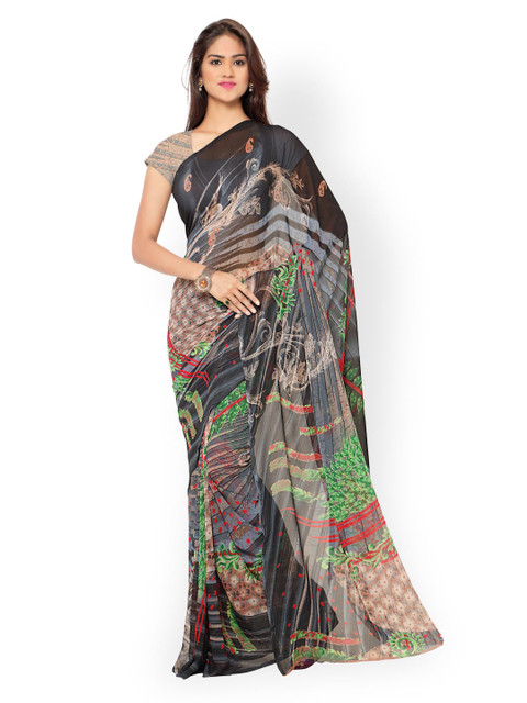 

Ligalz Grey & Black Georgette Printed Saree