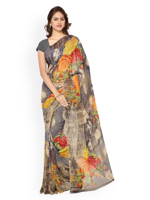 

Ligalz Grey & Beige Georgette Floral Print Saree