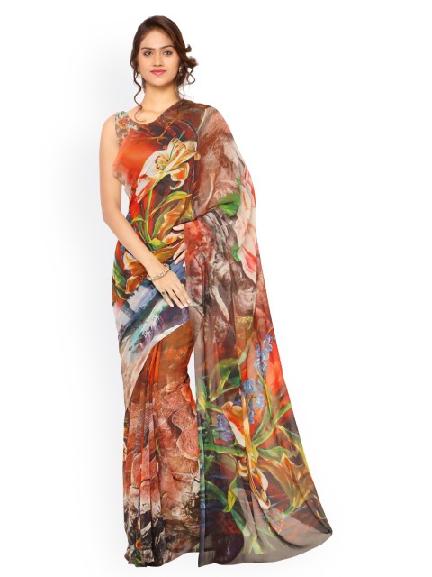 

Ligalz Red & Brown Georgette Printed Saree