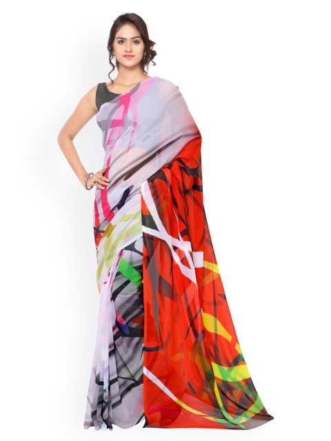 

Ligalz White & Red Georgette Printed Saree