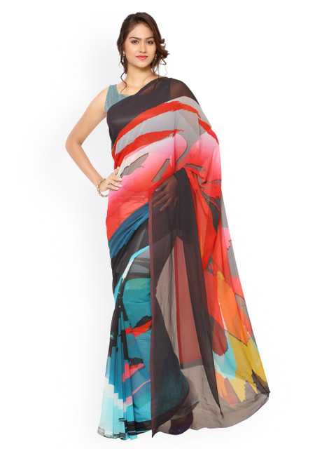 

Ligalz Red & Black Georgette Printed Saree