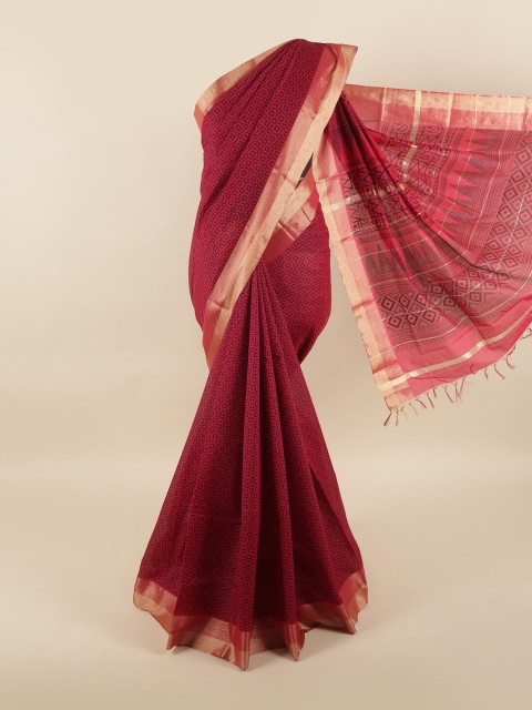 

Pothys Magenta & Gold-Toned Silk Cotton Saree