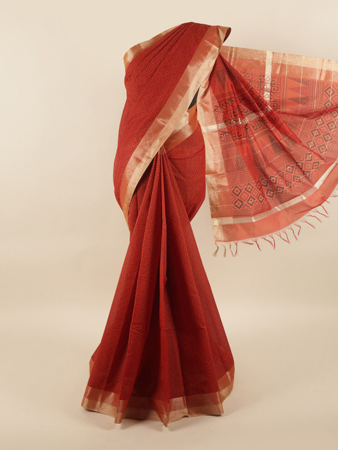 

Pothys Rust & Gold-Toned Zari Silk Cotton Saree