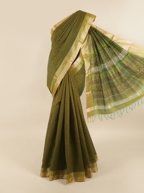 

Pothys Green & Maroon Printed Silk Cotton Saree