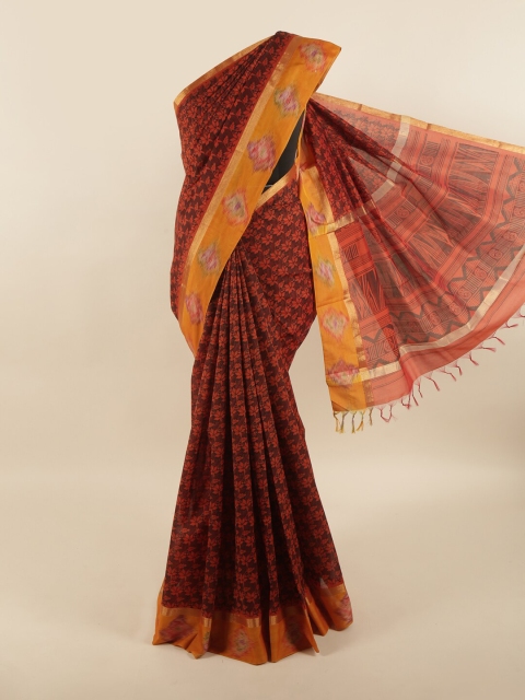

Pothys Rust & Yellow Floral Silk Cotton Saree