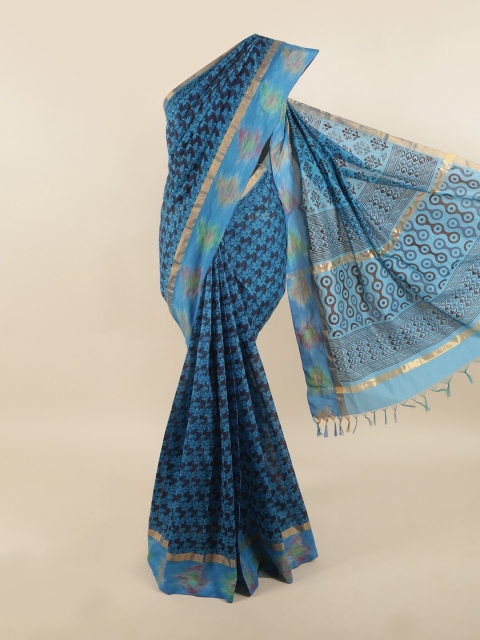 

Pothys Blue & Black Floral Silk Cotton Saree