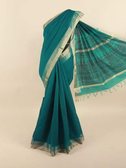 

Pothys Green & Gold-Toned Zari Silk Cotton Saree