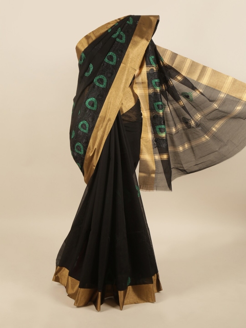 

Pothys Black & Green Ethnic Motifs Silk Cotton Saree