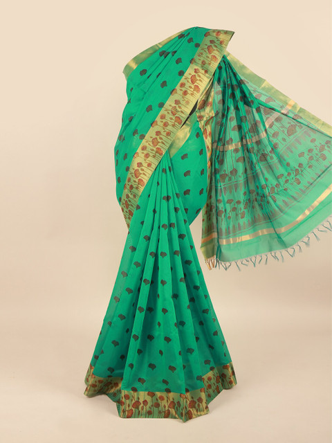 

Pothys Green & Brown Floral Silk Cotton Saree