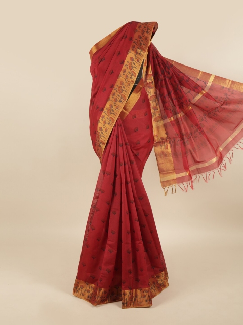 

Pothys Maroon & Gold-Toned Ethnic Motifs Zari Silk Cotton Saree
