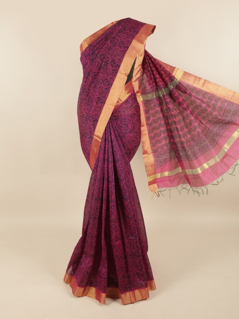 

Pothys Magenta & Gold Printed Silk Cotton Saree