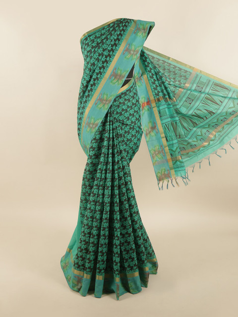 

Pothys Green & Black Floral Silk Cotton Saree