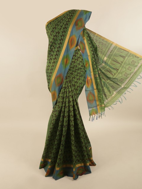 

Pothys Green & Gold-Toned Floral Silk Cotton Saree