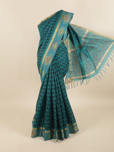

Pothys Green & Gold-Toned Floral Silk Cotton Saree