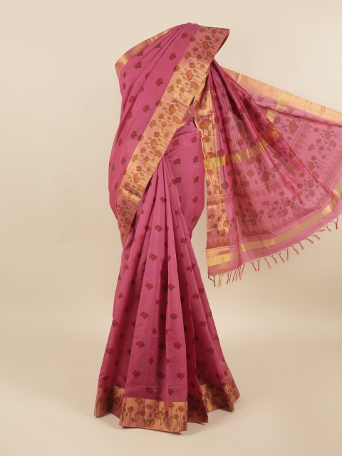 

Pothys Pink & Green Floral Silk Cotton Saree
