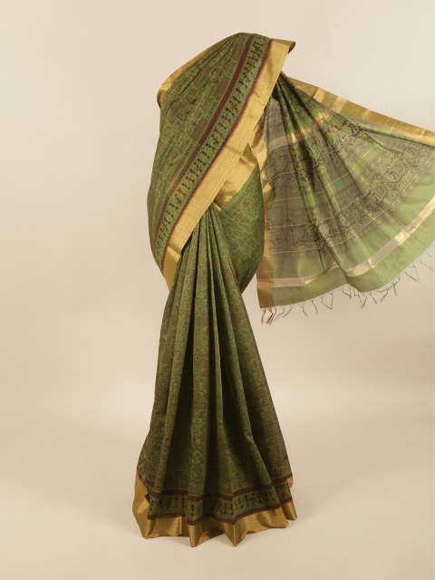 

Pothys Green & Brown Floral Silk Cotton Saree