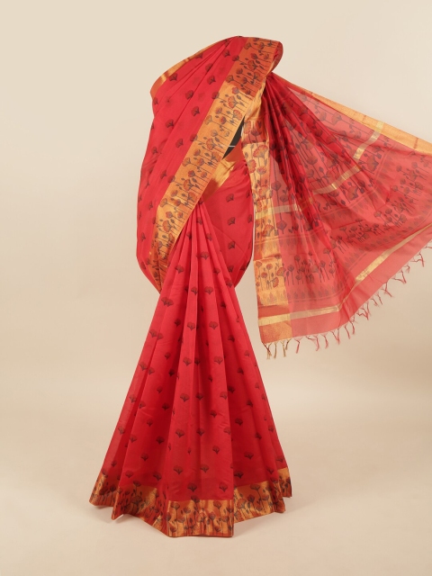 

Pothys Red & Gold Floral Silk Cotton Saree