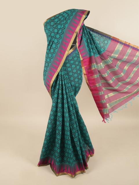 

Pothys Green & Pink Silk Cotton Saree