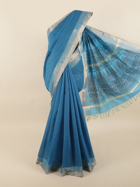 

Pothys Blue & Gold-Toned Zari Silk Cotton Saree