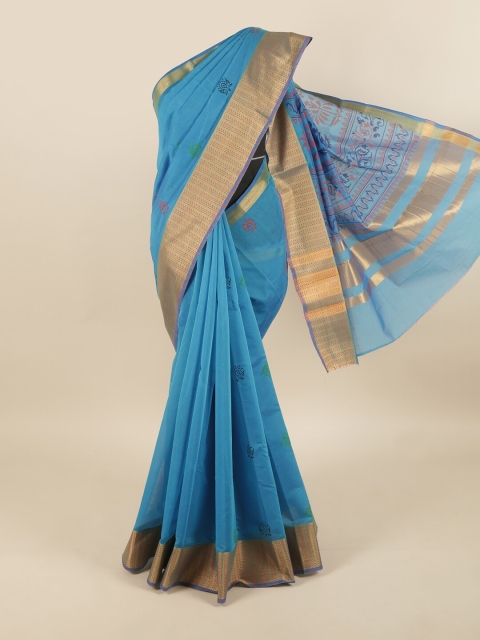 

Pothys Blue & Red Floral Silk Cotton Saree