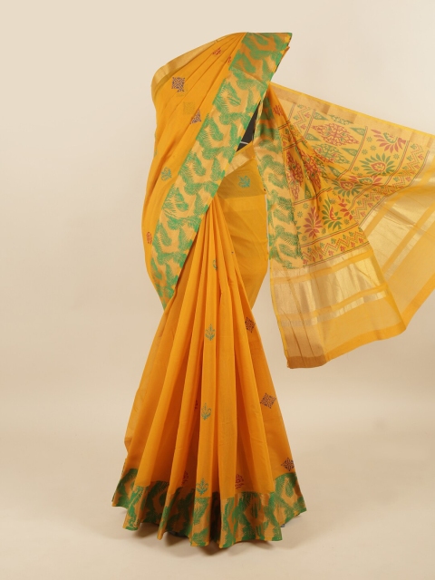

Pothys Yellow & Green Ethnic Motifs Silk Cotton Saree